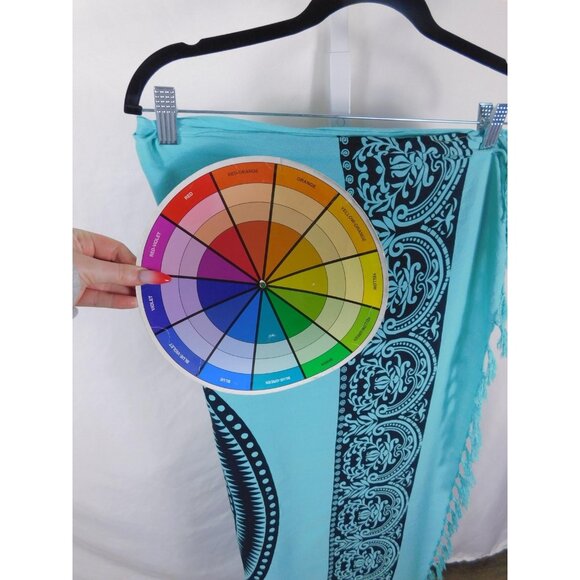 Maya Pareos Sarong Womens One Size Turquoise Black Sea Turtle Beach Rayon Fringe - Picture 8 of 11